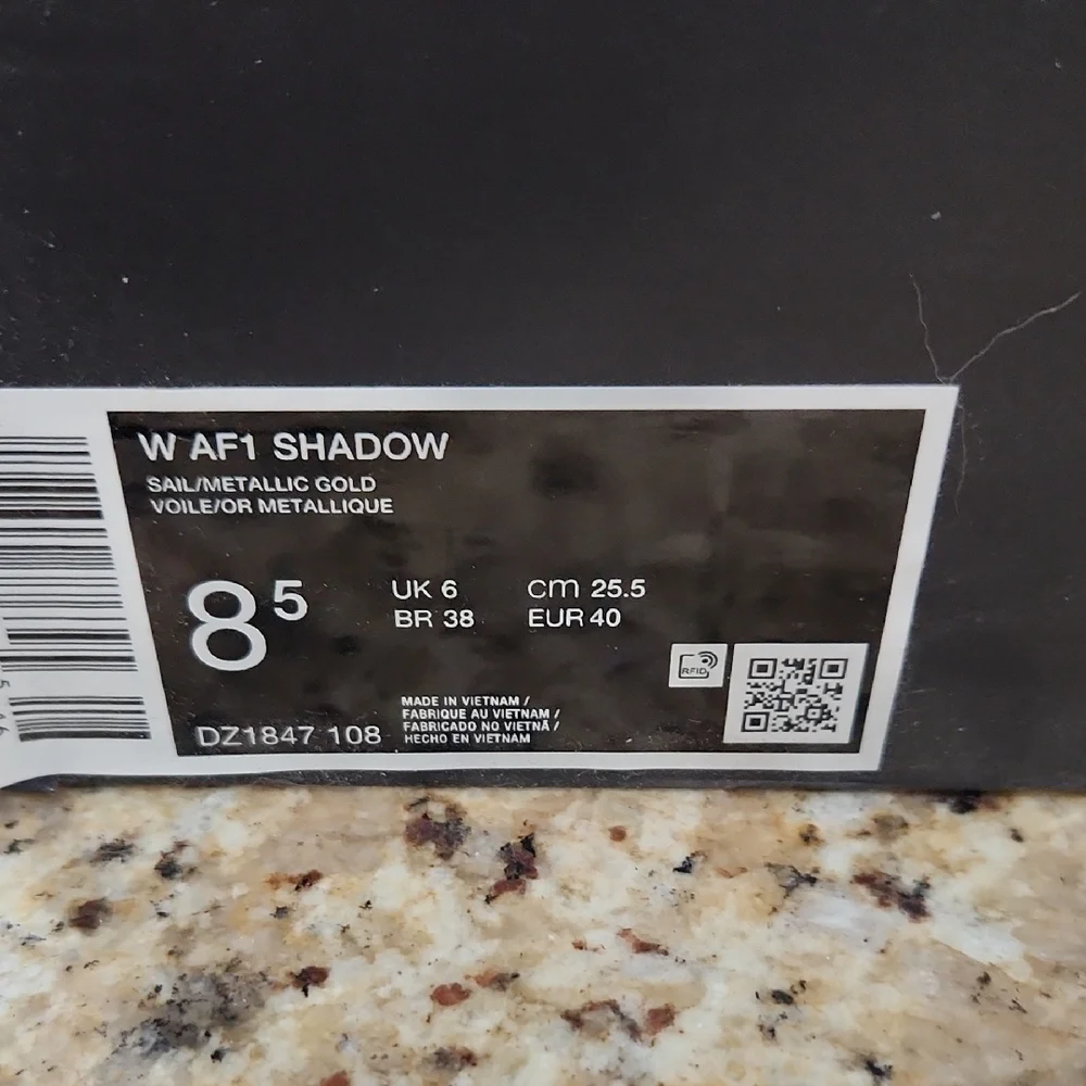 Nike Air Force 1 White and Metallic Gold Shoes - Picture 2 of 6